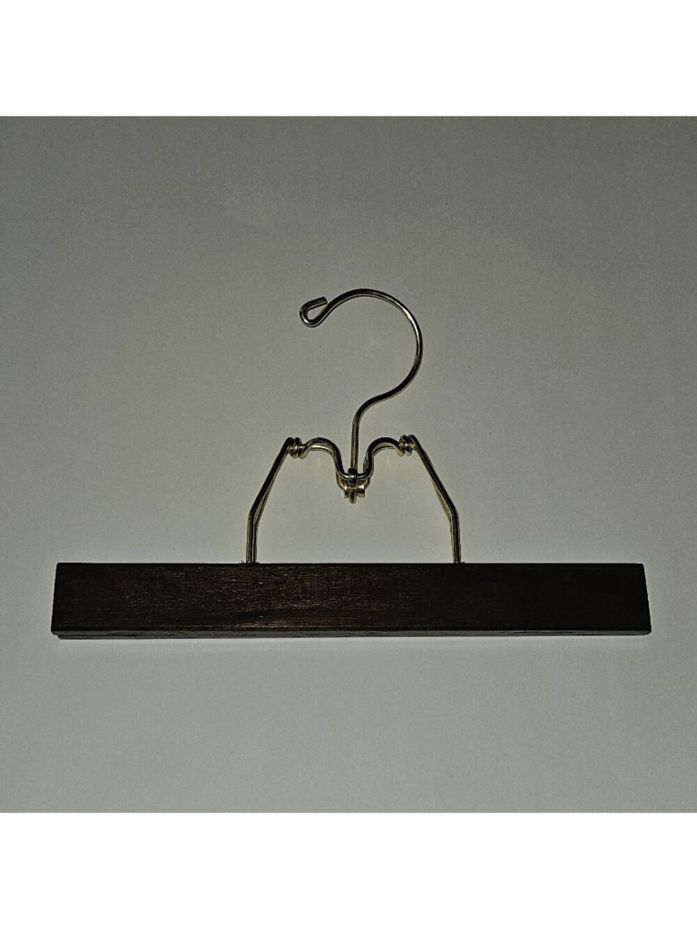 Dark Brown Wooden Clamp Hanger Gold Tone Hook 10" Wide Pants Skirts